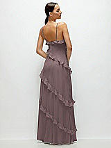 Rear View Thumbnail - French Truffle Asymmertical Ruffle Chiffon Bias Slip Maxi Dress