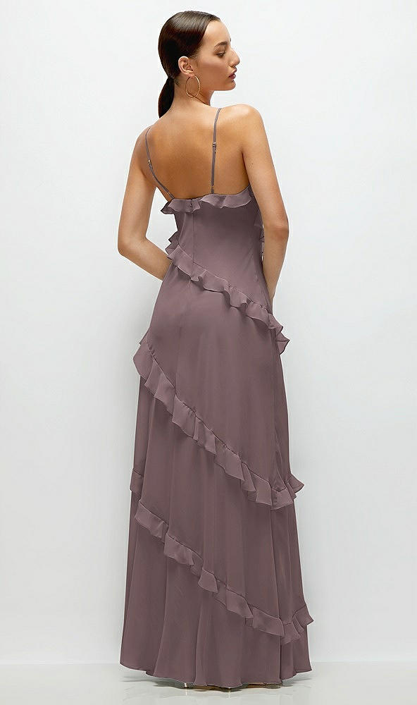 Back View - French Truffle Asymmertical Ruffle Chiffon Bias Slip Maxi Dress