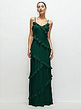 Front View Thumbnail - Hunter Green Asymmertical Ruffle Chiffon Bias Slip Maxi Dress