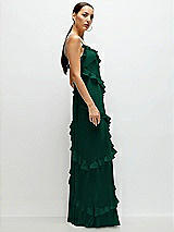 Side View Thumbnail - Hunter Green Asymmertical Ruffle Chiffon Bias Slip Maxi Dress