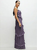 Side View Thumbnail - Lavender Asymmertical Ruffle Chiffon Bias Slip Maxi Dress