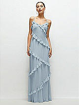 Front View Thumbnail - Mist Asymmertical Ruffle Chiffon Bias Slip Maxi Dress