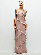 Front View Thumbnail - Neu Nude Asymmertical Ruffle Chiffon Bias Slip Maxi Dress