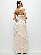 Rear View Thumbnail - Oat Asymmertical Ruffle Chiffon Bias Slip Maxi Dress