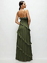 Rear View Thumbnail - Olive Green Asymmertical Ruffle Chiffon Bias Slip Maxi Dress