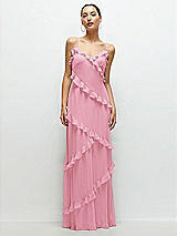 Front View Thumbnail - Peony Pink Asymmetrical Ruffle Chiffon Bias Slip Maxi Dress