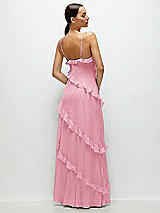 Rear View Thumbnail - Peony Pink Asymmetrical Ruffle Chiffon Bias Slip Maxi Dress