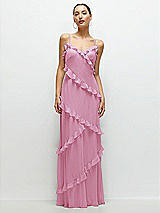 Front View Thumbnail - Powder Pink Asymmertical Ruffle Chiffon Bias Slip Maxi Dress