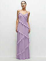 Front View Thumbnail - Pale Purple Asymmertical Ruffle Chiffon Bias Slip Maxi Dress