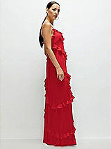 Side View Thumbnail - Parisian Red Asymmertical Ruffle Chiffon Bias Slip Maxi Dress