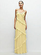 Front View Thumbnail - Pale Yellow Asymmetrical Ruffle Chiffon Bias Slip Maxi Dress