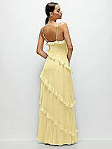 Rear View Thumbnail - Pale Yellow Asymmetrical Ruffle Chiffon Bias Slip Maxi Dress