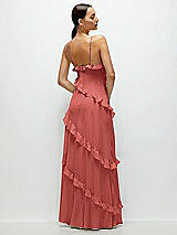 Rear View Thumbnail - Coral Pink Asymmertical Ruffle Chiffon Bias Slip Maxi Dress