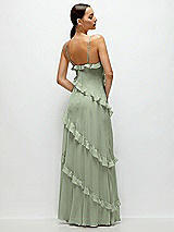 Rear View Thumbnail - Sage Asymmertical Ruffle Chiffon Bias Slip Maxi Dress