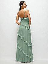 Rear View Thumbnail - Seagrass Asymmertical Ruffle Chiffon Bias Slip Maxi Dress