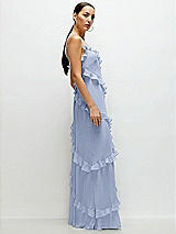 Side View Thumbnail - Sky Blue Asymmetrical Ruffle Chiffon Bias Slip Maxi Dress