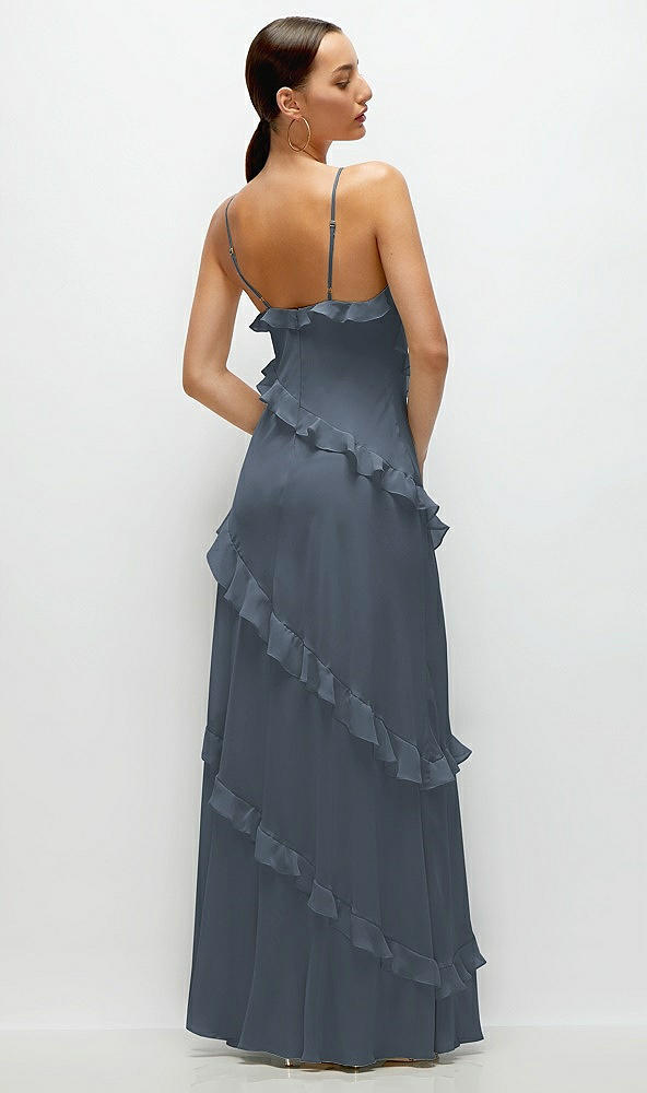 Back View - Silverstone Asymmertical Ruffle Chiffon Bias Slip Maxi Dress