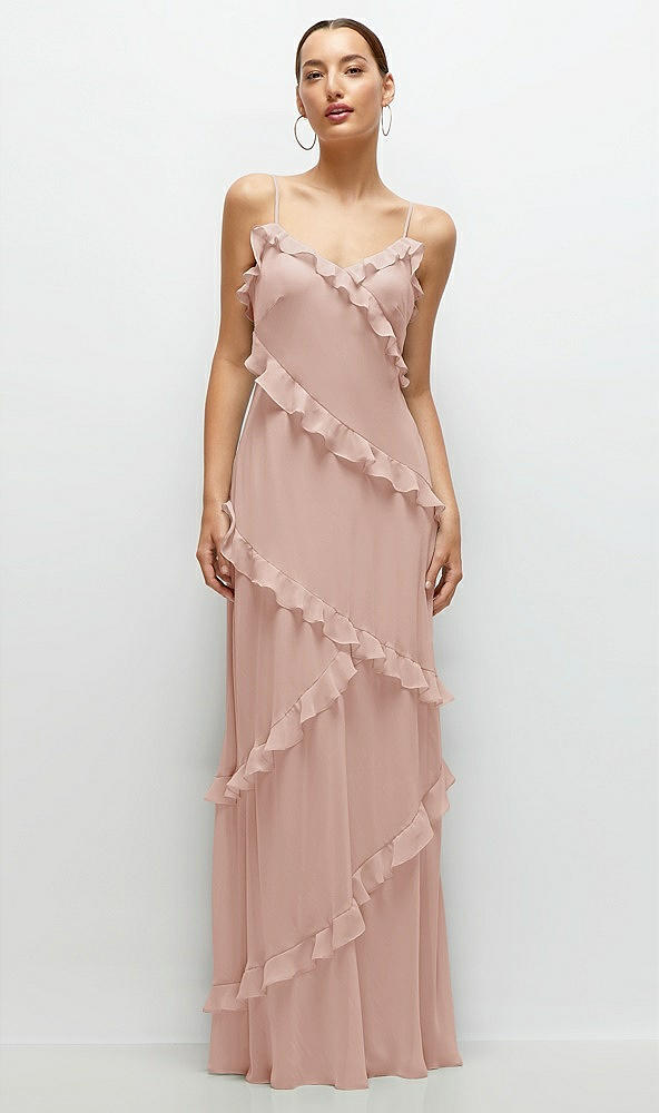 Front View - Toasted Sugar Asymmertical Ruffle Chiffon Bias Slip Maxi Dress