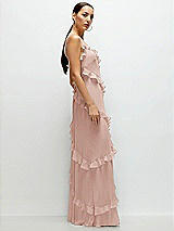 Side View Thumbnail - Toasted Sugar Asymmertical Ruffle Chiffon Bias Slip Maxi Dress