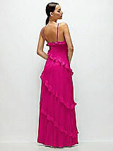 Rear View Thumbnail - Think Pink Asymmertical Ruffle Chiffon Bias Slip Maxi Dress