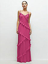 Front View Thumbnail - Tea Rose Asymmertical Ruffle Chiffon Bias Slip Maxi Dress