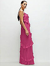 Side View Thumbnail - Tea Rose Asymmertical Ruffle Chiffon Bias Slip Maxi Dress