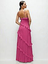 Rear View Thumbnail - Tea Rose Asymmertical Ruffle Chiffon Bias Slip Maxi Dress