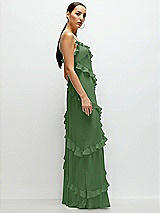 Side View Thumbnail - Vineyard Green Asymmertical Ruffle Chiffon Bias Slip Maxi Dress