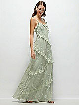 Side View Thumbnail - Vintage Primrose Sage Asymmertical Ruffle Chiffon Bias Slip Maxi Dress