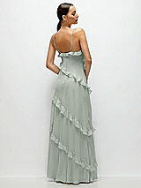 Rear View Thumbnail - Willow Green Asymmertical Ruffle Chiffon Bias Slip Maxi Dress