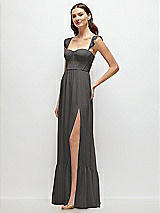 Side View Thumbnail - Caviar Gray Ruffle Strap Chiffon Bustier Maxi Dress with Ruffle Hem A-Line Skirt