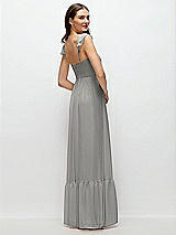 Rear View Thumbnail - Chelsea Gray Ruffle Strap Chiffon Bustier Maxi Dress with Ruffle Hem A-Line Skirt