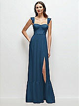 Front View Thumbnail - Dusk Blue Ruffle Strap Chiffon Bustier Maxi Dress with Ruffle Hem A-Line Skirt