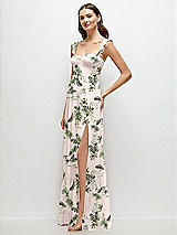 Side View Thumbnail - Palm Beach Print Ruffle Strap Chiffon Bustier Maxi Dress with Ruffle Hem A-Line Skirt