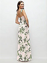 Rear View Thumbnail - Palm Beach Print Ruffle Strap Chiffon Bustier Maxi Dress with Ruffle Hem A-Line Skirt