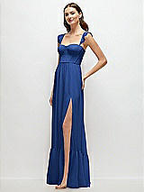 Side View Thumbnail - Classic Blue Ruffle Strap Chiffon Bustier Maxi Dress with Ruffle Hem A-Line Skirt