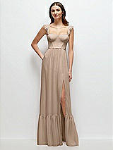 Front View Thumbnail - Topaz Ruffle Strap Chiffon Bustier Maxi Dress with Ruffle Hem A-Line Skirt