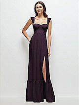 Front View Thumbnail - Aubergine Ruffle Strap Chiffon Bustier Maxi Dress with Ruffle Hem A-Line Skirt