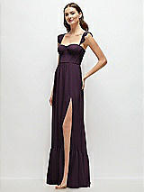 Side View Thumbnail - Aubergine Ruffle Strap Chiffon Bustier Maxi Dress with Ruffle Hem A-Line Skirt