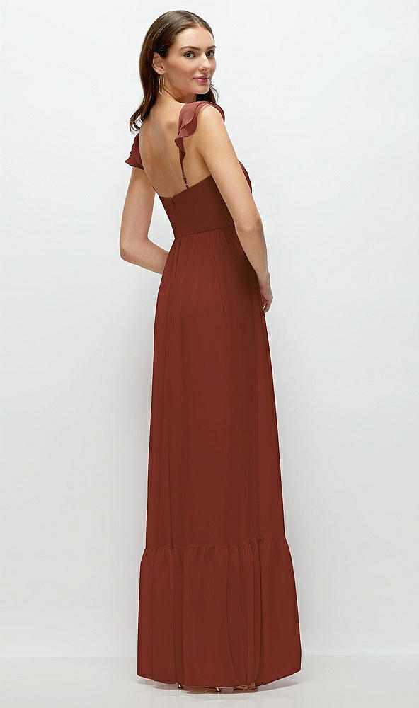 Back View - Auburn Moon Ruffle Strap Chiffon Bustier Maxi Dress with Ruffle Hem A-Line Skirt