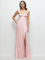 Front View Thumbnail - Ballet Pink Ruffle Strap Chiffon Bustier Maxi Dress with Ruffle Hem A-Line Skirt