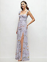 Side View Thumbnail - Butterfly Botanica Silver Dove Ruffle Strap Chiffon Bustier Maxi Dress with Ruffle Hem A-Line Skirt