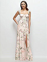 Front View Thumbnail - Blush Garden Ruffle Strap Chiffon Bustier Maxi Dress with Ruffle Hem A-Line Skirt