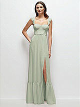 Front View Thumbnail - Celadon Ruffle Strap Chiffon Bustier Maxi Dress with Ruffle Hem A-Line Skirt