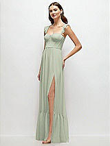 Side View Thumbnail - Celadon Ruffle Strap Chiffon Bustier Maxi Dress with Ruffle Hem A-Line Skirt