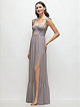 Side View Thumbnail - Cashmere Gray Ruffle Strap Chiffon Bustier Maxi Dress with Ruffle Hem A-Line Skirt