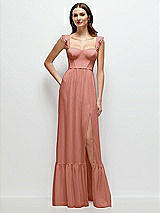 Front View Thumbnail - Desert Rose Ruffle Strap Chiffon Bustier Maxi Dress with Ruffle Hem A-Line Skirt