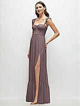 Side View Thumbnail - French Truffle Ruffle Strap Chiffon Bustier Maxi Dress with Ruffle Hem A-Line Skirt