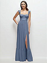 Front View Thumbnail - Larkspur Blue Ruffle Strap Chiffon Bustier Maxi Dress with Ruffle Hem A-Line Skirt