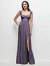 Front View Thumbnail - Lavender Ruffle Strap Chiffon Bustier Maxi Dress with Ruffle Hem A-Line Skirt